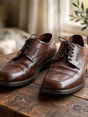 Bachrach Brown Leather Apron Toe Derby Dress Shoes Men's 9